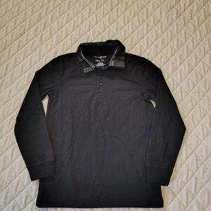Tommy Bahama Kids Black Polo with Plaid Collar